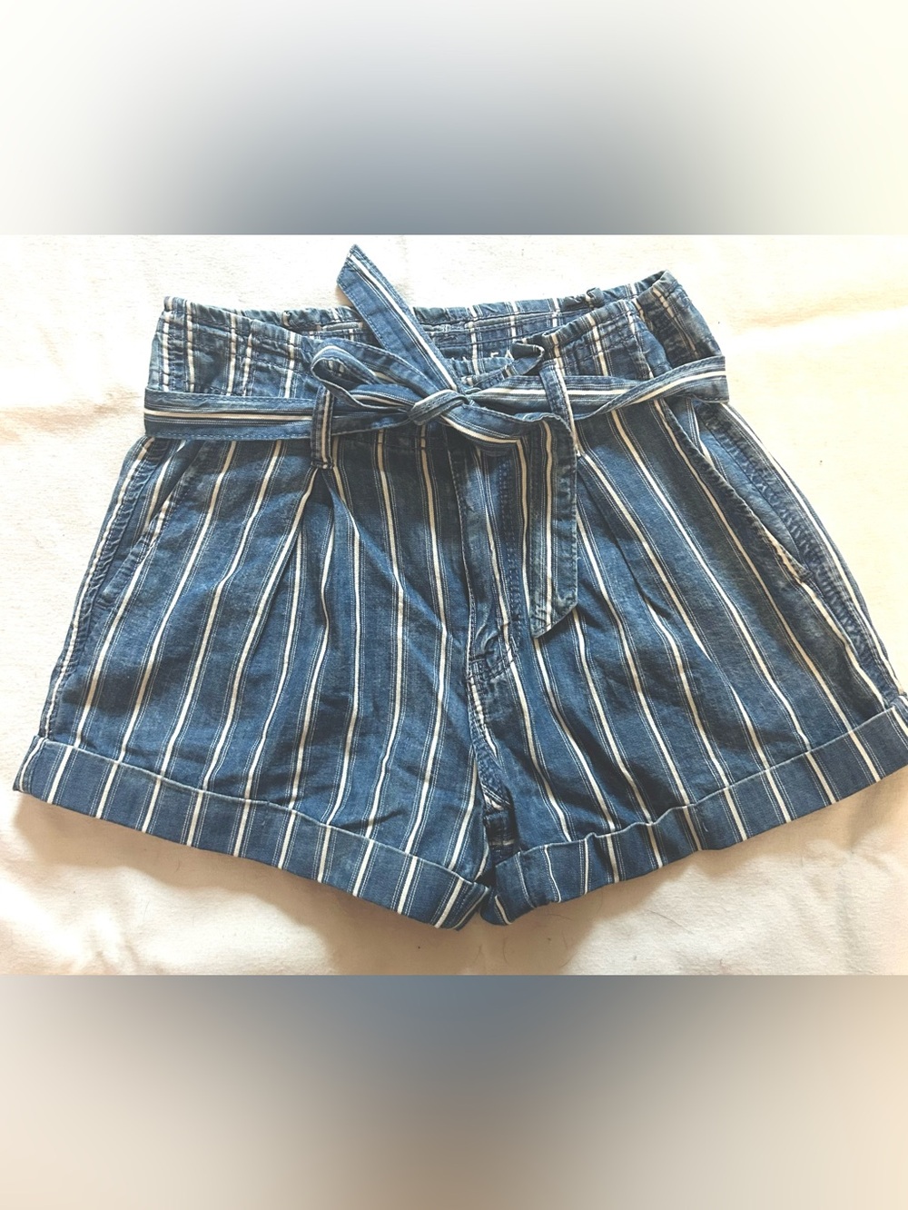 American Eagle Outfitters Blue Striped Tie-Waist Shorts